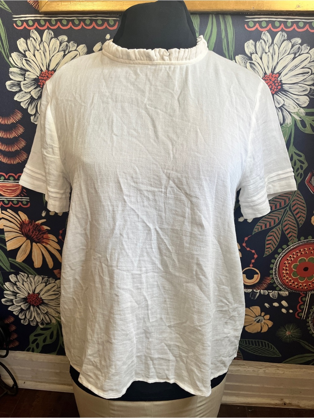 Anine Bing Women's White Ruffle Neck Short Sleeve Top S/P